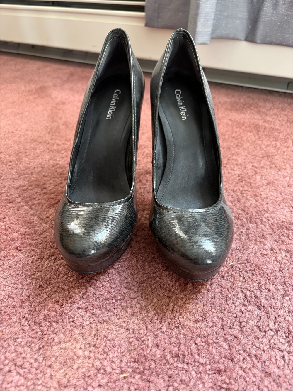 Calvin Klein Black Lizard-Texture Platform Pumps